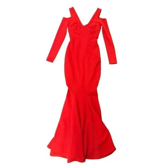 NWT Zac Posen Red Mermaid Gown Vogue Runway Dress Off Shoulder sz S (4-6)